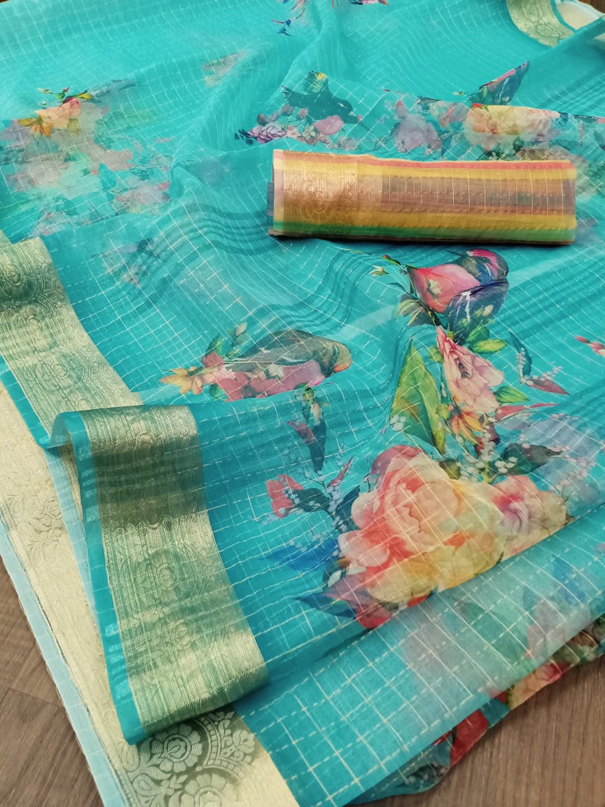 Vastra  Latest Fancy Designer Party Regular Wear Organza Digital Print Saree Collection